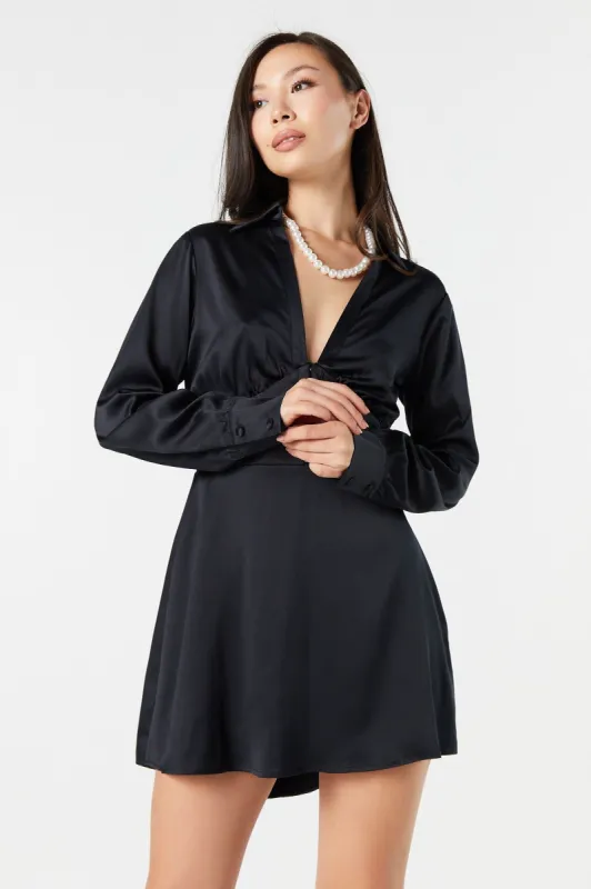 Satin Hook-and-Eye Long Sleeve Mini Dress sold by Urban Planet
