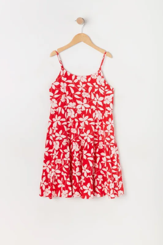 Robe volantée fleurie rouge pour fille sold by Urban Planet