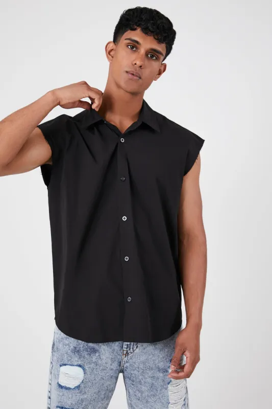 Raw Cut Sleeveless Button-Up Top sold by Urban Planet