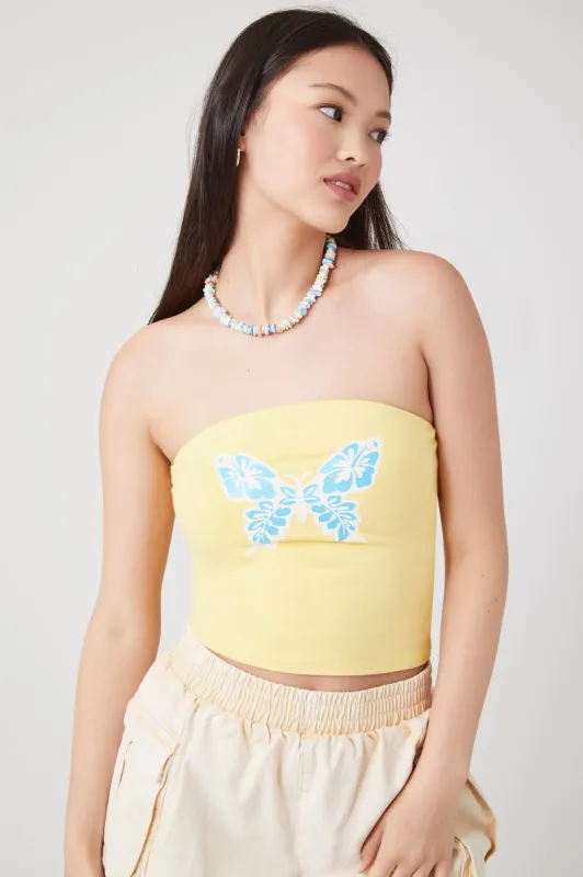 Floral Butterfly Graphic Tube Top sold by Urban Planet