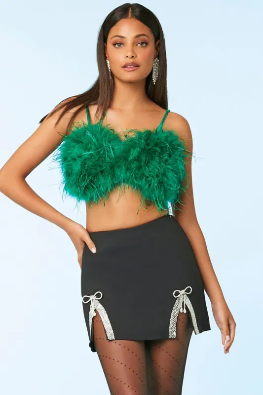Rhinestone Bow Slit Mini Skirt sold by Urban Planet