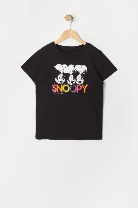 Girls Black Snoopy Graphic T-Shirt sold by Urban Planet