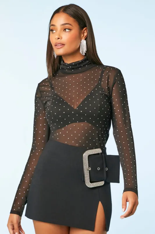 Sheer Rhinestone Turtleneck Top sold by Urban Planet