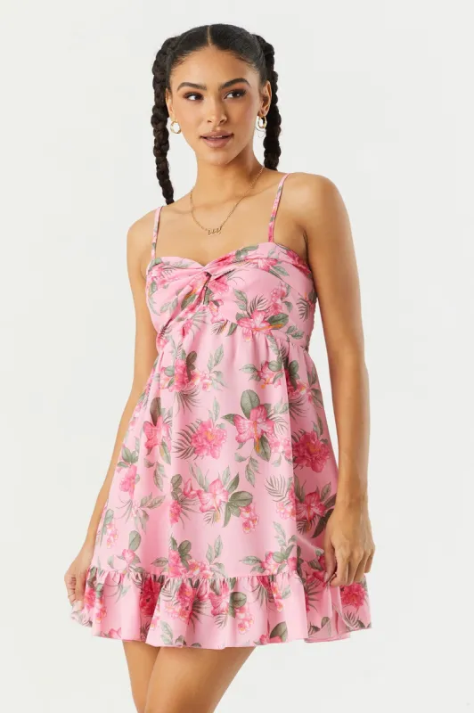 Pink Floral Front Twist Babydoll Dress sold by Urban Planet