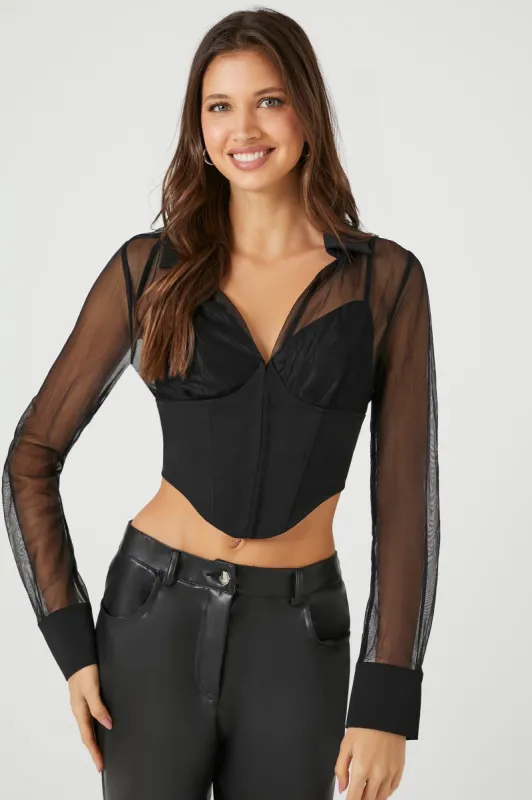Sheer Long Sleeve Corset Top sold by Urban Planet