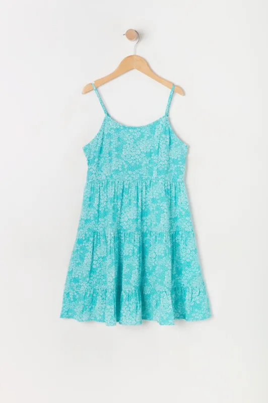 Girls Green Floral Tiered Dress sold by Urban Planet
