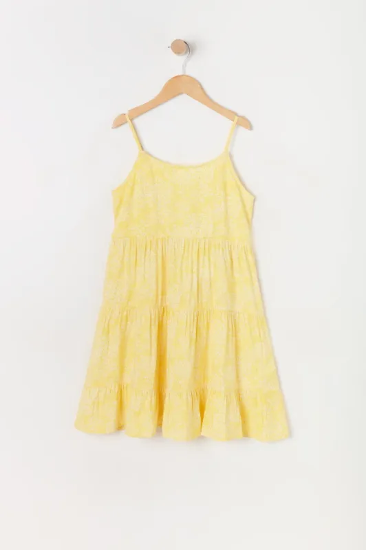 Girls Yellow Floral Tiered Dress sold by Urban Planet