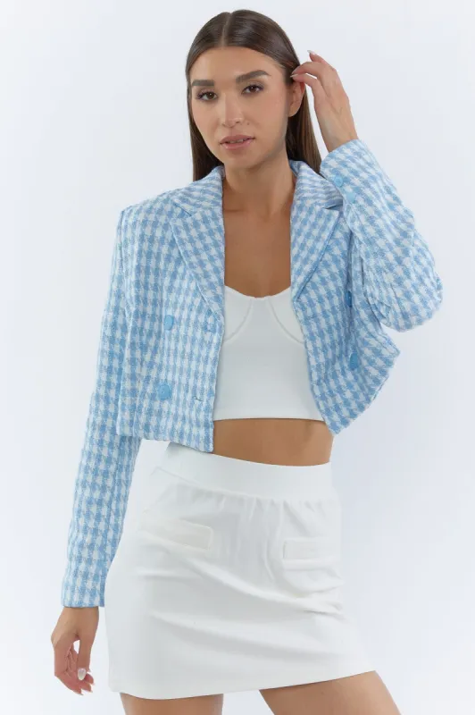 Gingham Tweed Houndstooth Cropped Blazer made by Urban Planet