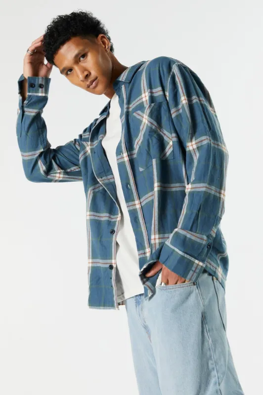Blue Plaid Button-Up Top sold by Urban Planet