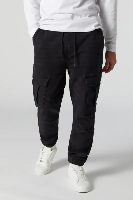 Black Wash Denim Cargo Jogger sold by Urban Planet