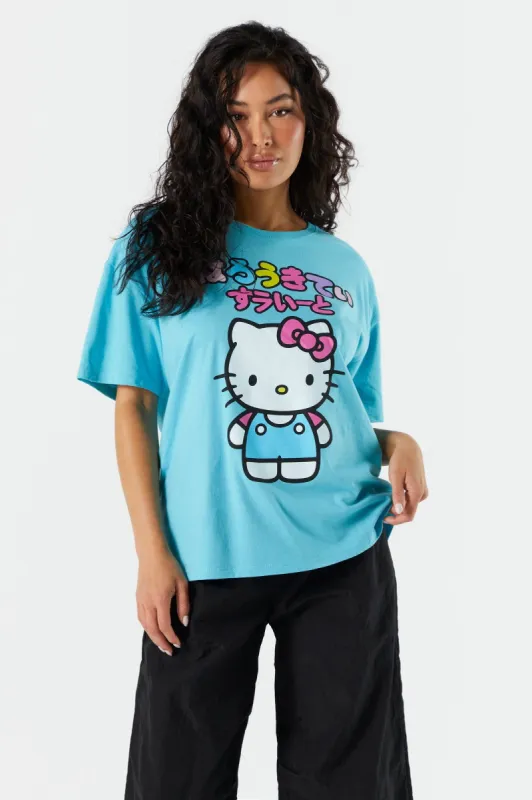 Blue Hello Kitty Graphic Boyfriend T-Shirt sold by Urban Planet