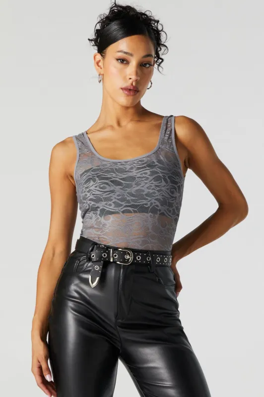 Grey Abstract Lace Bodysuit sold by Urban Planet