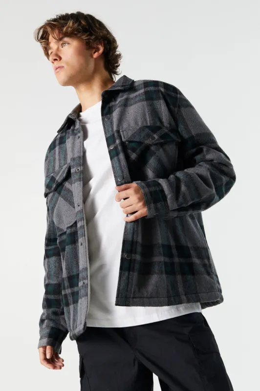 Blouson-chemisier noir à carreaux doublé de similifourrure sold by Urban Planet