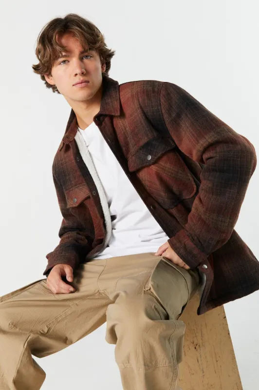 Blouson-chemisier rouille à carreaux doublé de similifourrure sold by Urban Planet