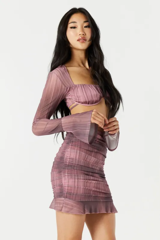 Printed Mesh Bustier Long Sleeve Crop Top sold by Urban Planet