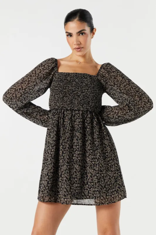Floral Smocked Long Sleeve Mini Dress made by Urban Planet