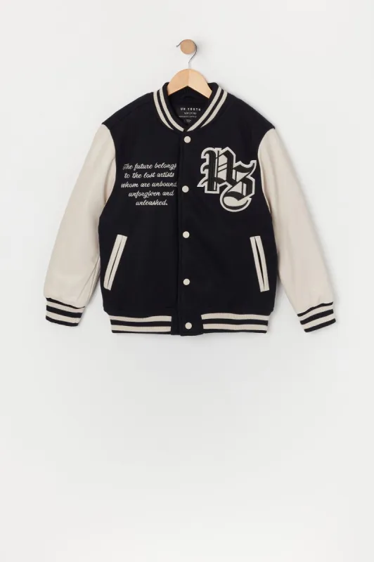 Blouson de style universitaire en similicuir à imprimé The Future pour garçon sold by Urban Planet