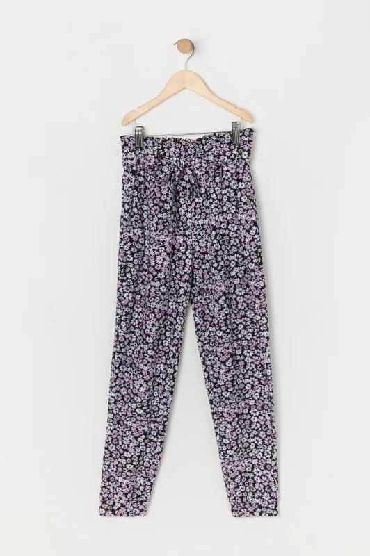 Girls Soft Floral Print Paperbag Jogger sold by Urban Planet