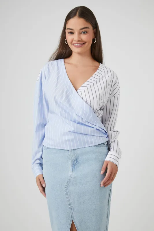 Poplin Pinstriped Wrap Top sold by Urban Planet