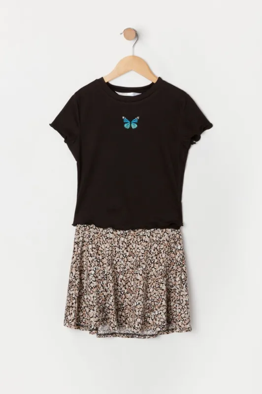 Girls Butterfly Graphic T-Shirt and Skirt Set sold by Urban Planet