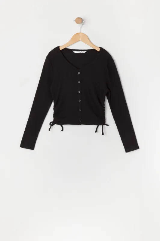 Girls Side Cinched Button-Up Cardigan sold by Urban Planet