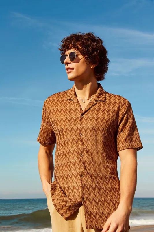 Chevron Print Button-Up Top sold by Urban Planet