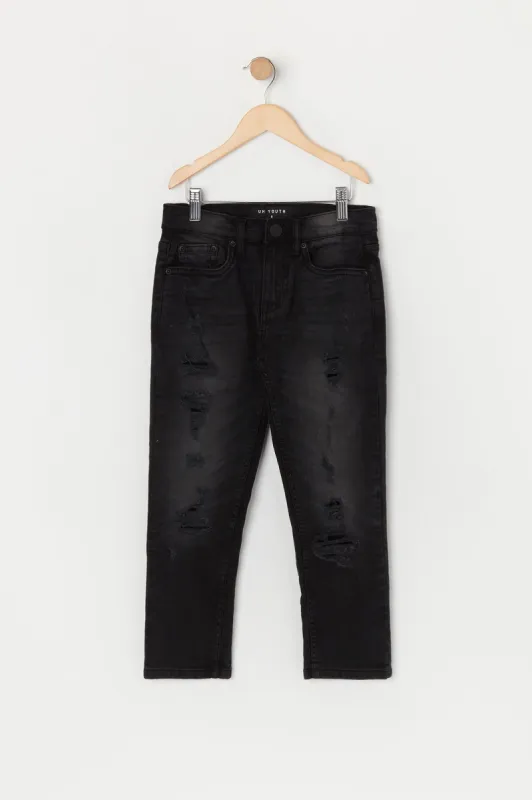 Boys Black Wash Distressed Skinny Jean sold by Urban Planet