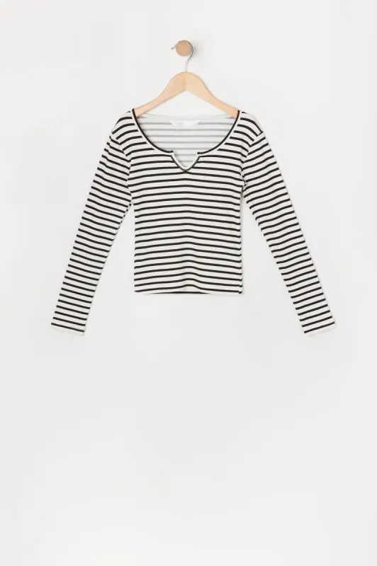 Girls Striped Ribbed Long Sleeve Top sold by Urban Planet