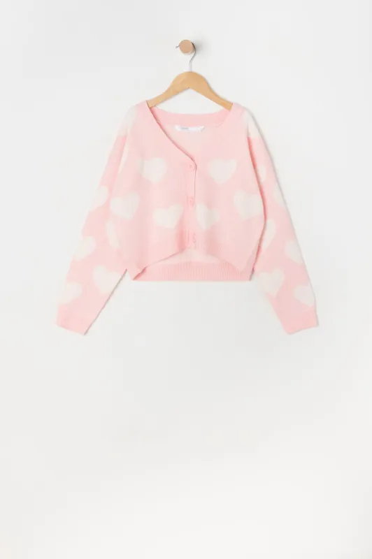 Girls Heart Print Jacquard-Knit Button-Up Cardigan sold by Urban Planet