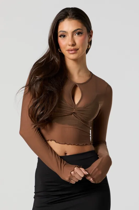 Mesh Cut Out Long Sleeve Crop Top sold by Urban Planet