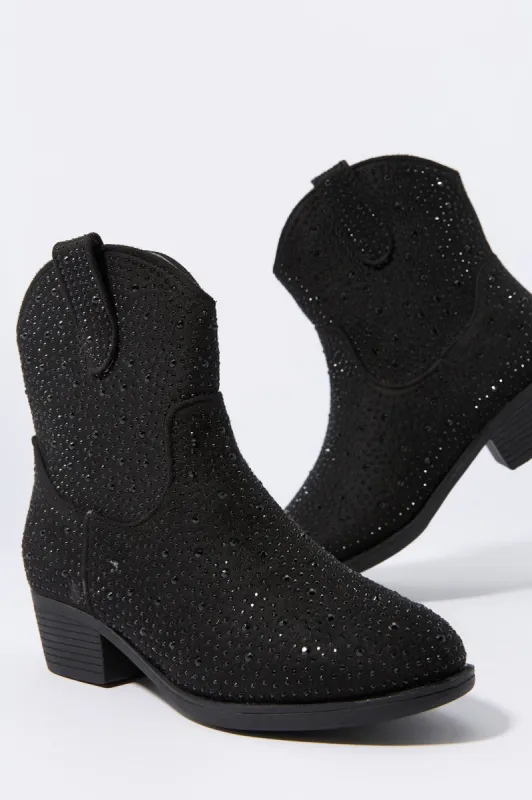Girls Rhinestone Black Cowboy Boot sold by Urban Planet