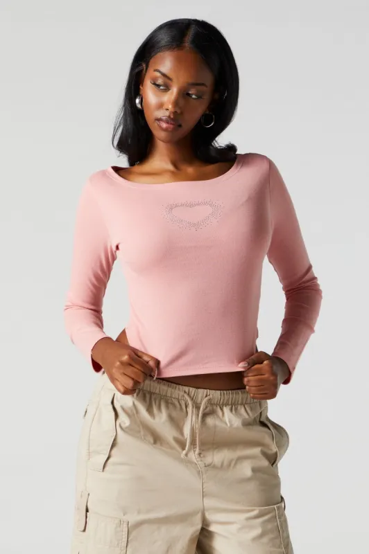 Rhinestone Heart  Long Sleeve Top sold by Urban Planet
