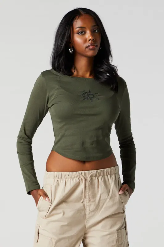 Rhinestone Sun and Moon Long Sleeve Top sold by Urban Planet