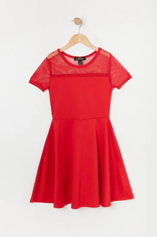 Girls Glitter Mesh Short Sleeve Skater Dress sold by Urban Planet