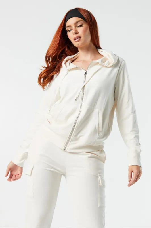 Velour Zip-Up Hoodie sold by Urban Planet