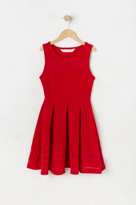 Girls Red Mesh Stripe A-Line Dress sold by Urban Planet