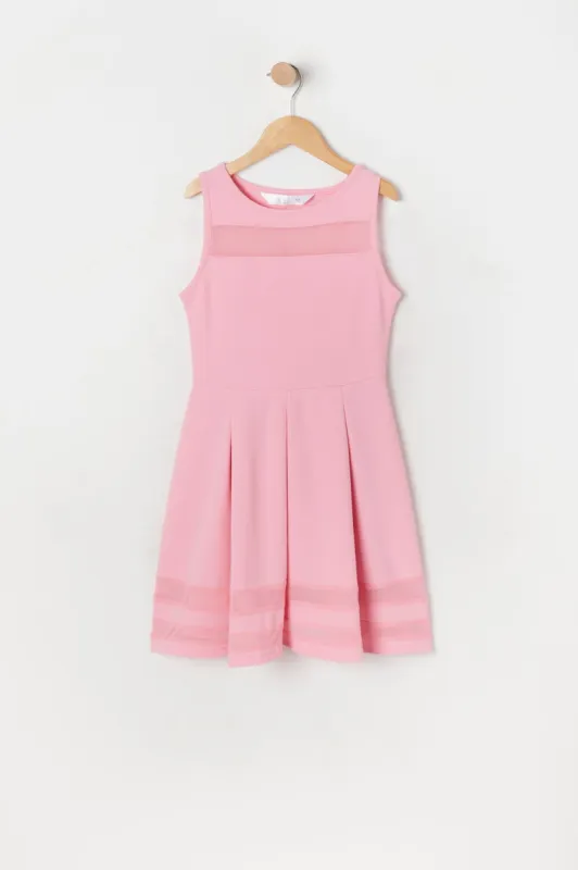 Girls Pink Mesh Stripe A-Line Dress sold by Urban Planet