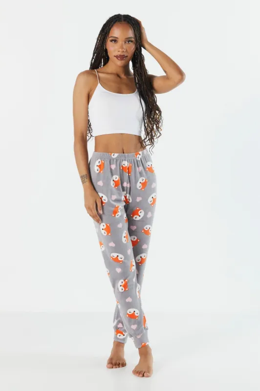 Fox Print Velour Pajama Jogger sold by Urban Planet