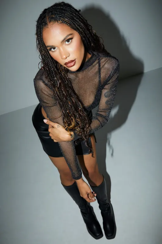 Sparkle Mesh Long Sleeve Top sold by Urban Planet
