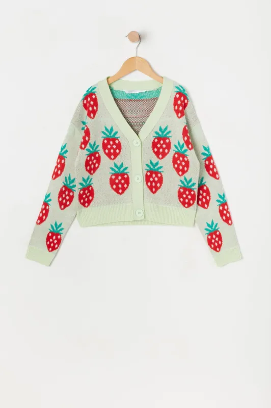 Cardigan boutonné en tricot à motif cachemire Fraise pour fille sold by Urban Planet