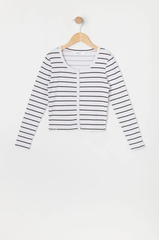 Girls Striped Button-Up Cardigan sold by Urban Planet