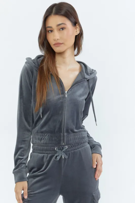 Velour Crop Zip Hoodie made by Urban Planet