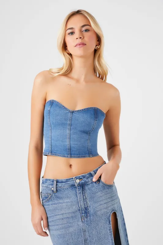 Sweetheart Denim Cropped Tube Top sold by Urban Planet