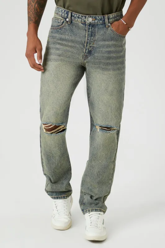 Jean à jambe droite d'aspect usé délavé à la pierre sold by Urban Planet