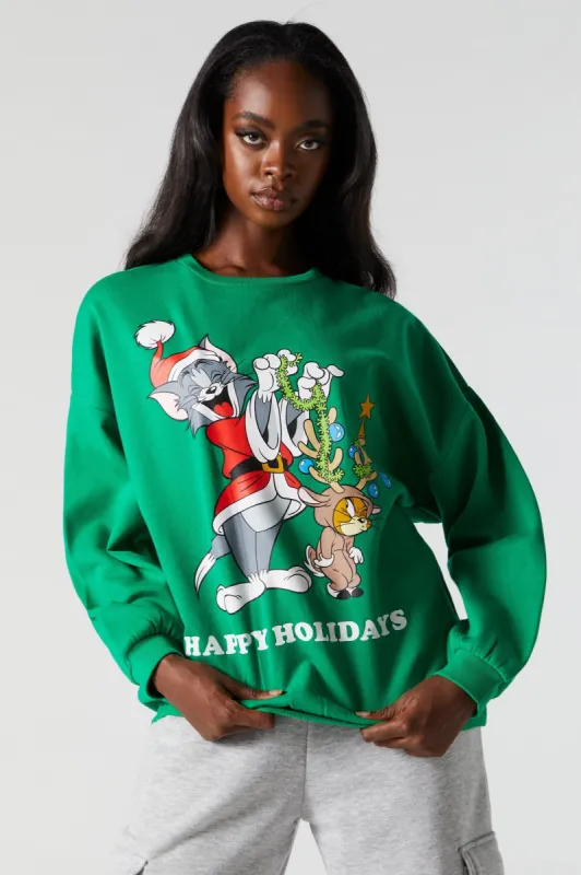 Tom and Jerry Xmas Graphic Fleece Sweatshirt sold by Urban Planet