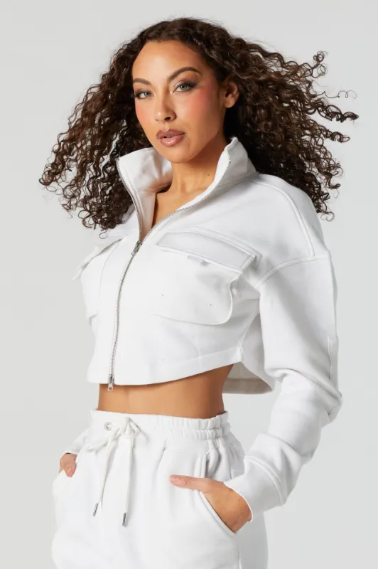 Cropped Zip-Up Cargo Sweatshirt sold by Urban Planet