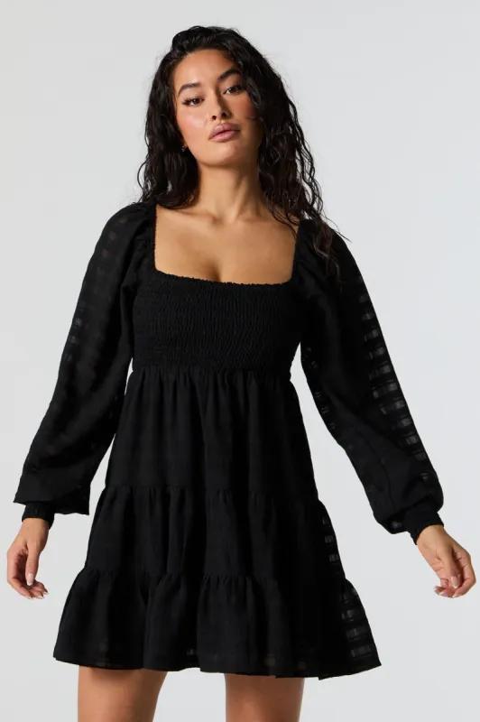 Smocked Tiered Long Sleeve Mini Dress sold by Urban Planet