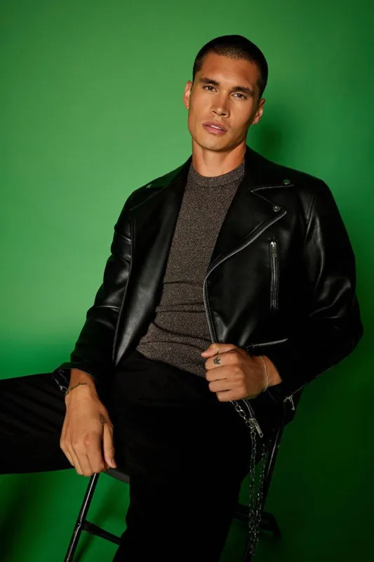 Faux Leather Moto Jacket sold by Urban Planet