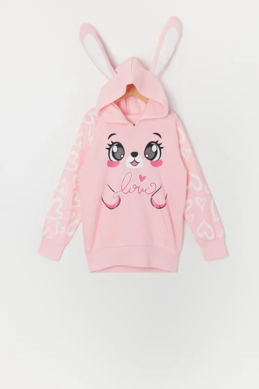 Girls Pink Love Bunny Character Hoodie sold by Urban Planet