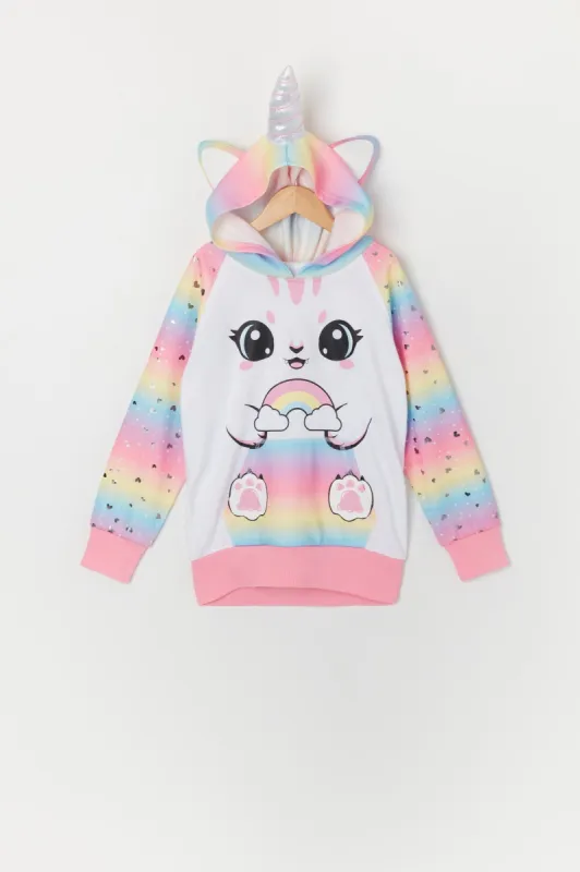 Girls Rainbow Unicorn Character Hoodie sold by Urban Planet